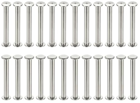 PATIKIL 24 Sets Chicago Screws, 5x45mm(DxH) Chicago Screws Phillips Binding Post Screw Bolts Leather Rivets 304 Stainless Steel Fasteners for Leather Belt Scrapbook Photo Albums, Silver