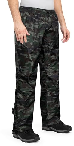 Höhenhorn Pluvia Pantaloni da uomo, impermeabili, antipioggia, per colonna d'acqua fino a 5000 mm, traspiranti, con custodia per il trasporto, per attività all’aperto, Verde mimetico, XL