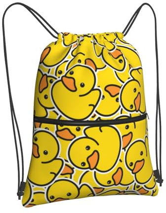 Rucksack mit Kordelzug, verstellbarer Outdoor-Sportrucksack, langlebig, wasserdicht, Turnbeutel, leichter Reißverschluss, Strandtasche für Damen und Herren, Ente Gelb, One size