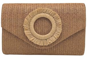 CORIOS Dam Straw Aftonväska Flätad Kopplingsväska Brudväska Liten Kuvertväska Elegant Lyxig Kedja Liten Kuvertväska Axelväska Ceremoni Cocktail Balfest, Mörkbrun, L, Retro