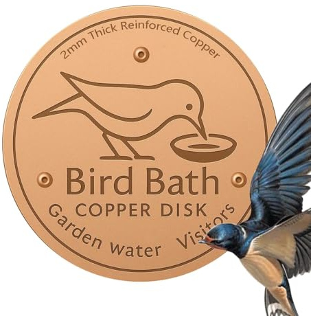 Disco de baño para pájaros, disco de baño de cobre para pájaros, más limpio, prevención de algas naturales, accesorios de alimentador, disco purificador de soporte de triple punto para cuenco de agua