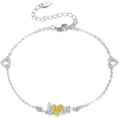 URONE Softbollarmband sterling silver softboll hjärta hänge armband sport mamma smycken gåvor för kvinnor