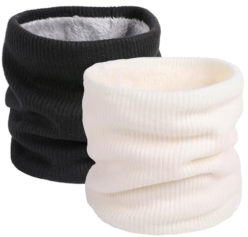I Kua Fly Cache Cou Homme et Femme Tour de Cou Hiver Chaud Tricot Écharpe Polaire Neck Warmer Foulard Ronde Moto Ski Cyclisme Sports (Noir+Blanc)