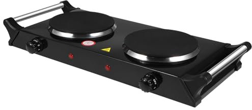 Angoily 2000w Portable Electric Stove Handle, Dual Cast Iron Hot Plates, Black Countertop Burner, Uk Plug, Suitable for Home and Outdoor Cooking