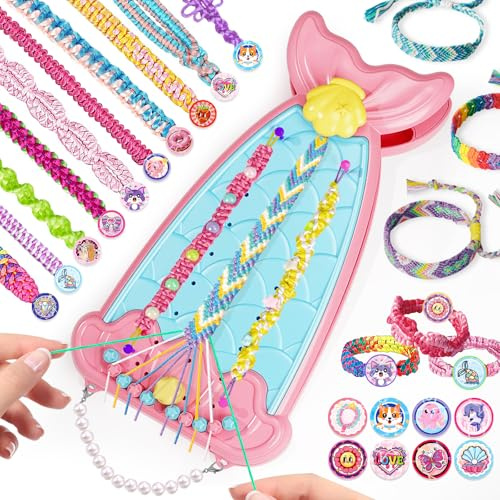 Euclidean Cube Bracelet Making Kit for Girls, 2 in 1 Fishtail Shape DIY Jewellery Making Kit, Arts and Crafts for Kids Age 6-12, Birthday Gift for 6 7 8 9 10 11 12 Years Old Girls (Pink)