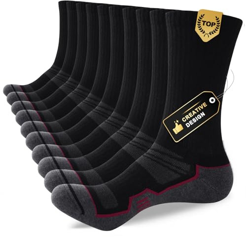 ILovDaisy Mens Sports Socks 9-12 6-8, Cushioned Hiking Work Socks, 5 Pairs | Breathable and Moisture Wicking Athletic Walking Socks Anti-Blister Crew Socks for Hiking, Running, Trekking, Cycling
