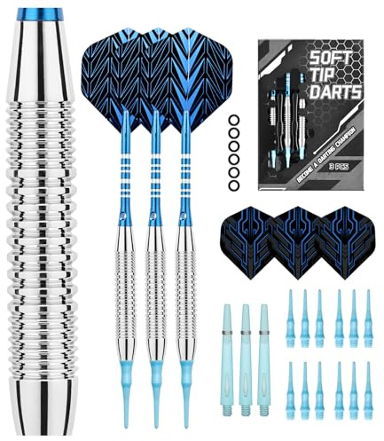 Lonwiner 3 Piezas Dardos con Punta de plástico para Diana electrónica, Juego de Dardos de tungsteno Premium con Plumas 21 g Dardos de Acero Profesionales (Azul Plateado)