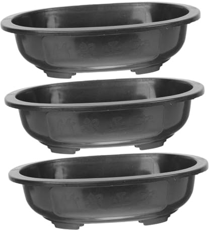 Mikikit 3 Pezzi Vasi Bonsai in Plastica Ovali Neri con Foro Drenaggio Vasi Grandi da Giardino per Balcone e Interni Fioriera Resistente e Facile da Pulire per Coltivazione Piante