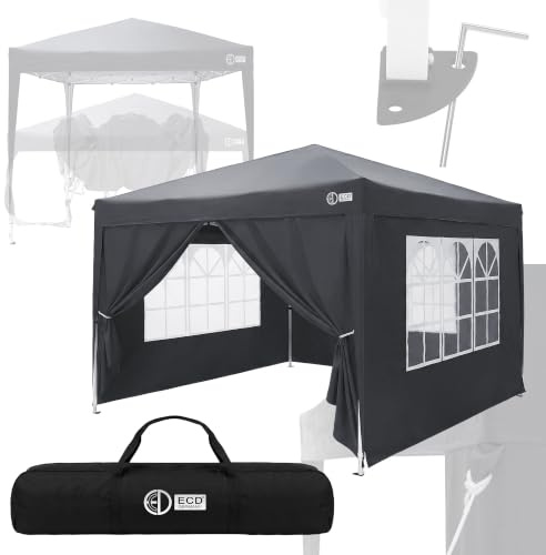 ECD Germany Paviljong 3x3 m Trädgårdspaviljong Vattenavvisande, Pop Up Tält Stabil och Vintertålig Hopfällbart Partytält med 4 Sidoväggar, UV-Skydd 50+, Antracit för Camping, Trädgård och Utomhusbruk