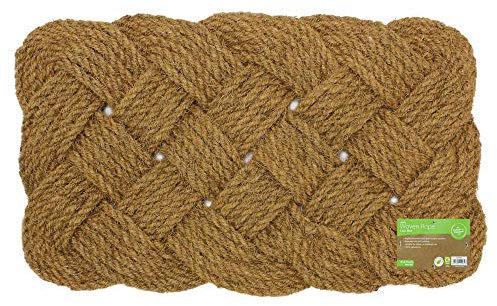 JVL 45 x 75 cm Natural Coir Hand Made Indoor Outdoor Knotted Rope Door Floor Mat, Brown