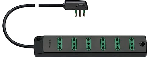 Vimar FP00406.C presa mobile multipla 6 Uscite con sistema SICURY P11, cavo 1.5 metri, spina piatta ricollegabile SPA11, Nero