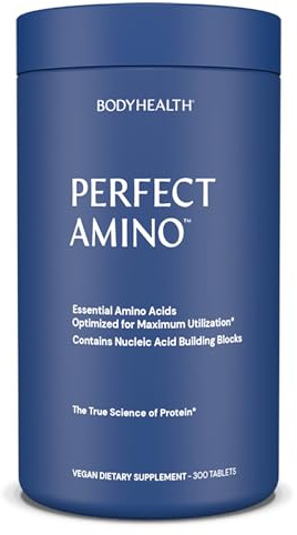 BodyHealth PerfectAmino (300 Tablets) Essential Amino Acid Supplement with BCAA and EAA, Muscle Recovery, Boost Energy & Stamina, 99% Utilization, Vegan Branched Chain Protein Pre/Post Workout