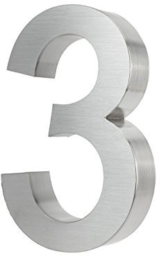 3d de número 3 de casa de acero inoxidable & inoxidables witterungsbeständige hogar Números en 3d de efecto en 20 cm X 3 Cm de acero inoxidable cepillado