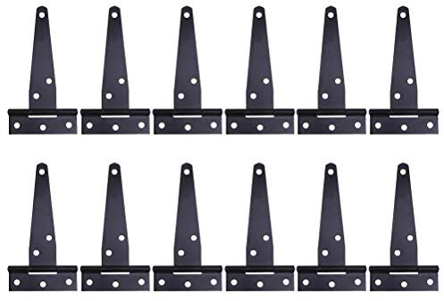 DOITOOL Charniere Porte Lourde - 12 Pièces Charnière en t robuste noirs Charnières de portes en bois portes métalliques fer antirouille charnières de porte de grange (4 Pouces)
