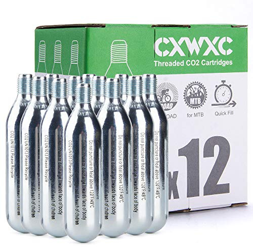 CXWXC Cartuchos de CO2 roscados de 16 g para neumáticos de Bicicleta – Cartucho para inflador de CO2 con conexión roscada, Bomba de CO2 para Bicicletas de Carretera y montaña (CO2-CXBT-12P)