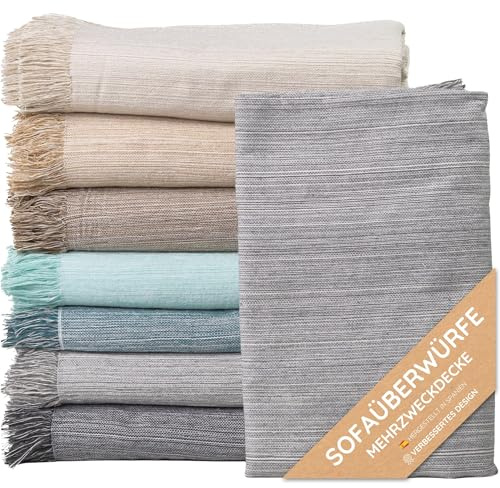Copriletto multiuso: Plaid per divano, plaid, foulard, copriletto, foulard per divano, in cotone e altre fibre, finitura di qualità, prodotto in Spagna (Grigio chiaro mélange 03, 230 x 260 cm)