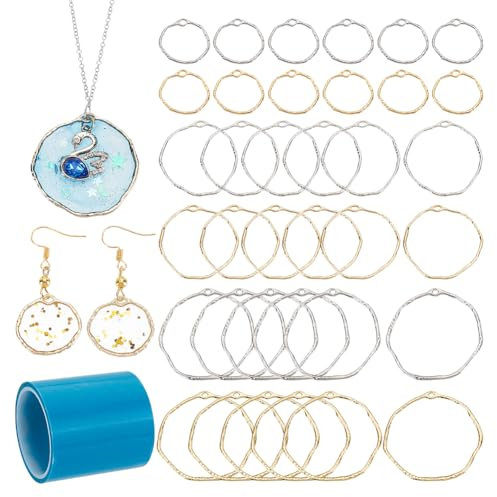 OLYCRAFT 36 Stück Ring Open Lünette Charms 3-Größen-Anhänger Aus Aluminiumrahmen Hohle Harzrahmen Mit Schlaufe Mit 1 Rollen Nahtlosem Papierband Harz Rahmen Schmuckzubehör- Gold & Silber