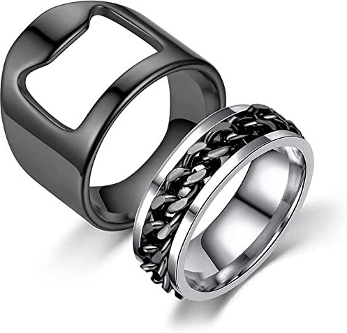 Décapsuleur en acier inoxydable - Ouvre-bouteille de bière - Chaîne tournante - Anneau de pouce - Pour homme et femme - Cadeau de fête de famille (noir, 8)