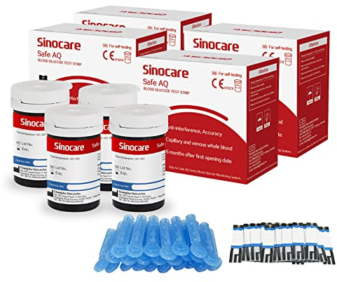 Sinocare Safe AQ Blood Sugar Test Strips, 50pcs Blood Glucose Test Strips,Only for Sinocare Safe AQ Smart/Voice Glucometer, 25pcs/Vial, 2 Vials