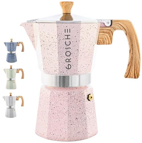 GROSCHE Milano-Maschine, Espressokocher für Herd, Greca-Kaffeemaschine, Herd-Kaffeemaschine und Espressokocher (Rosa, 9 Tassen)