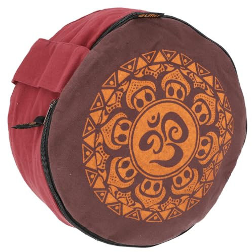 GURU SHOP Yoga Kissen, Yogakissen, Bedrucktes Meditationskissen mit Dinkel Füllung - Weinrot/orange, 13x30x30 cm