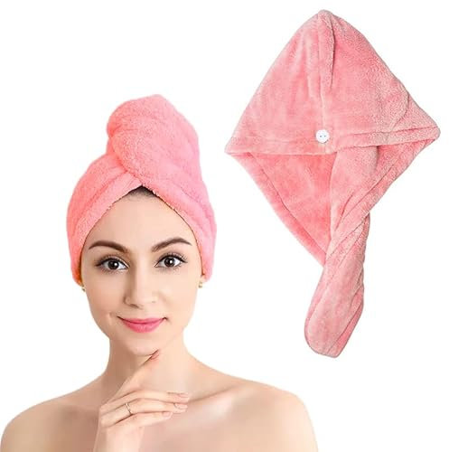 Toallas de Microfibra para Secar el Pelo, Turbante de Secado Rápido Superabsorbente con Botón, Gorro para Cabello Largo, Rizado y Grueso, Ideal para SPA y Maquillaje