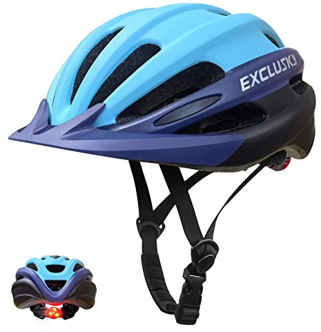 Exclusky Fahrradhelm Herren und Damen, Fahrradhelm mit Visier Fahrradhelm mit Licht Fahrradhelm Helm Geeignet für Mountainbike-Fahren (56-61CM) (Blau)