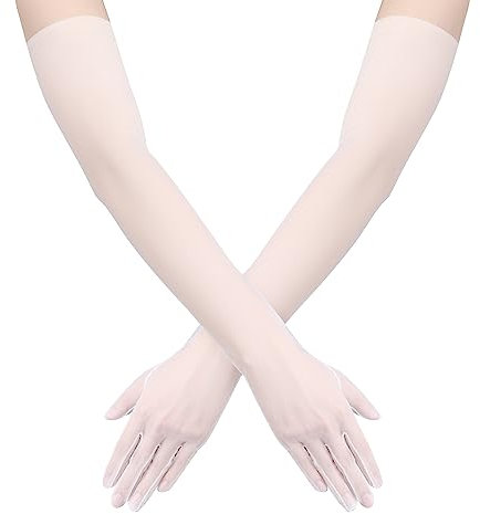 2stk Brauthandschuhe Lang, 60 cm Lange Opernhandschuhe Halbfinger Spitzenhandschuhe Lang aus Glattem Stretch-Mesh-Tüll Brauthandschuhe für Oper Halloween Kostüm Party Tanz (Weiss)