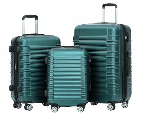 BEIBYE Zwillingsrollen Reisekoffer Koffer Trolleys Hartschale M-L-XL-Set (Dunkelgrün, Set)