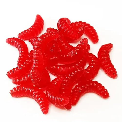 EVERBAY Worms for Fishing Soft Lures - Fake Worms Lures – Carp Fishing Bait – Brown Trout Barbel Silicone Soft Maggot Artificial Bait Lifelike Swimbait - 50pcs 2cm/0.3g