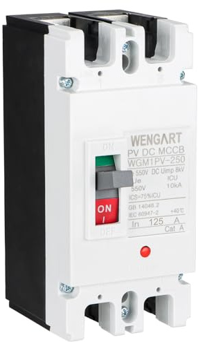 Wengart Disyuntor de Caja Moldeada (MCCB) para CC 125A 550V, Interruptor Automático Magnetotérmico Bipolar (2P) de Alta Capacidad para Sistemas Solares Fotovoltaicos y Protección de Baterías