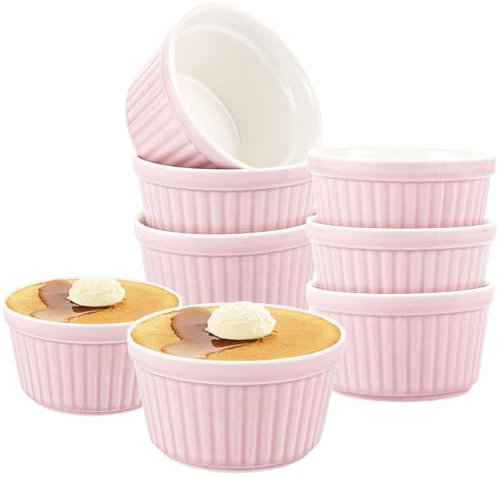 AKOLAFE Set di 6 pirottini in ceramica per souffle, adatti al forno, 200 ml, in ceramica, piccoli 9 x 5 cm, adatti al microonde, alla lavastoviglie e al forno