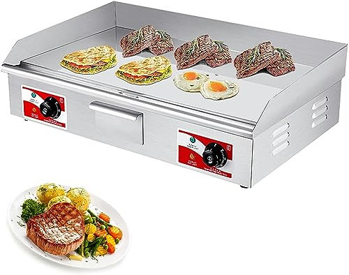 TVSKWMRQ Planchas eléctricas, Placa Grande para Hornear de Acero Inoxidable con Control termostático, Superficie de cocción de 10 mm de Espesor, Parrilla para Barbacoa, freidora de Huevos