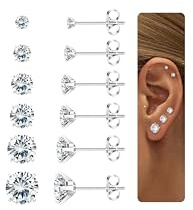 Diamday 6 Paires Boucles d'Oreilles pour Femmes Hommes Acier Chirurgical Piercing Oreille Hypoallergénique Clou d'Oreille 5A Zircone Cubique Helix Cartilage Tragus Piercing Boucles d'Oreilles
