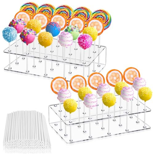 Swetfela 2 soportes para cake pops con 100 tallos para cake pops, cake pop, soporte para tartas para Halloween, cumpleaños, bodas y fiestas de bebé