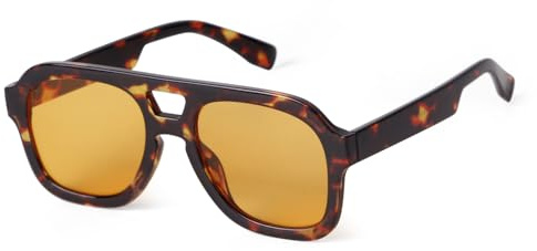 ADEWU Pilot Lunettes de soleil pour homme et femme Style rétro années 70 Vintage Double pont Grandes lunettes de soleil Protection UV, orange havane