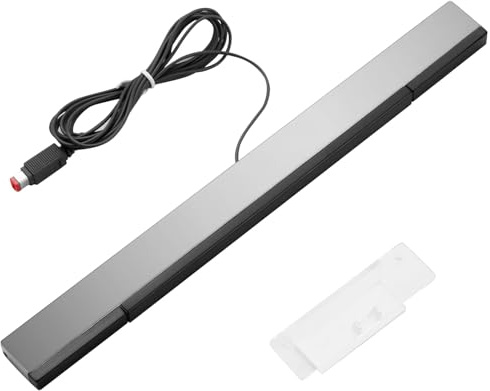 Wii Sensor Bar, Replacement Wired Infrared IR Ray Motion Signal Beam Sensor Bar Receiver with Stand 2M Cord No Power Adapter Required Compatible with Nintendo Wii and Wii U Console Silver Black