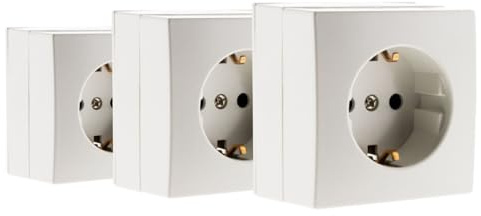 Zenitech, base Schuko 16 A, blanca, pack de 3, compatible con molduras estándar, mecanismo extraíble, instalación rápida y sencilla, montaje en superficie