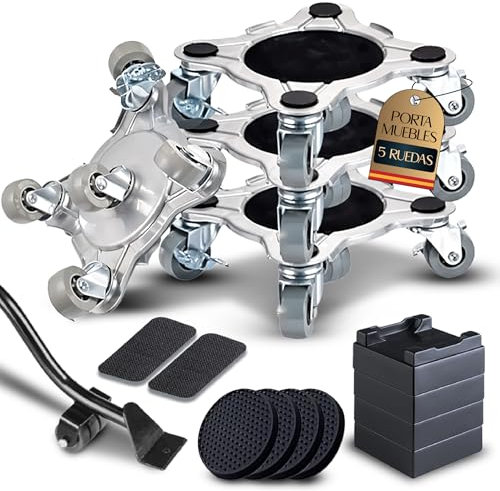 Ruedas para Mover Muebles Pesados | 4 Piezas 5 Ruedas para Mover Muebles Pesados + Elevador De Muebles | Gato para Mover Muebles | Levantador De Muebles | Ruedas Deslizantes para Carga Pesada +500KG