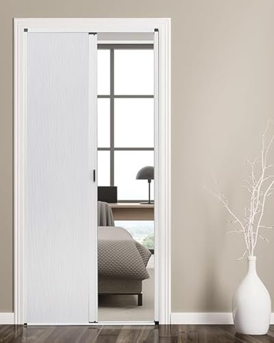 Folding Accordion Door, Custom Size White Cellular Fabric & Aluminum Frame, No-Drill Sliding Room Divider, Temporary Cupboard Doorway Gate