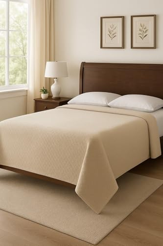 Corredocasa Copriletto Piquet Puro Cotone 100% qualità Extra Primaverile Estivo Made in Italy Coperta Copri Letto Adatto per Albergo B&B, Hotel e Casa (Beige, Una Piazza e Mezzo 220x280)