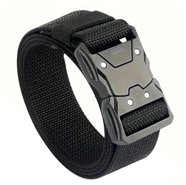 QingWing Taktiskt bälte för män med snabbfrigörande metallspänne, justerbar militär stil nylon canvasbälten, för resor sport och daglig användning för pojkar och män, svart, 135 x 3,8 cm