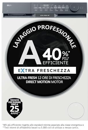 Haier X Serie 9 Lavatrice 11 Kg, Libera Installazione, Carica Frontale, Classe A-40%, 1400 Giri, Ultra Fresh Air e Ciclo Refresh a Vapore, Wi-Fi con App hOn, 85x60x67 cm, Bianca – HW110-B14387UIT