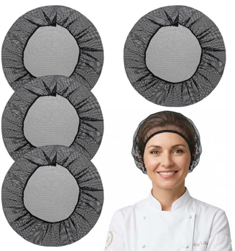 Luxorium 4 unidades de redecilla pelo negra elástica unisex para cocina, trabajo y dormir, lavable y reutilizable
