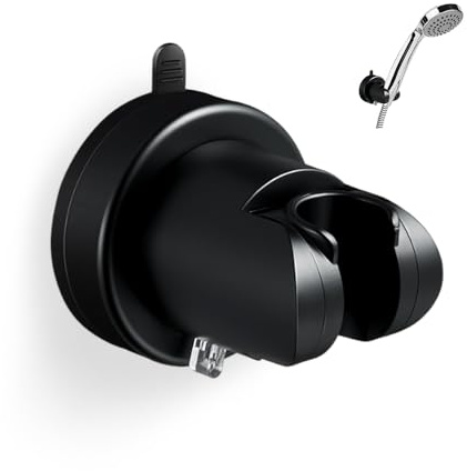 HMCEY Soporte Alcachofa Ducha Ventosa,Sujeta Alcachofa Ducha Pared Sin Taladro,Soporte Cabezal Duchas de Baño Universal,Shower Head Holder para Fijar y Ajustar Los Cabezales de Duchas - Negro