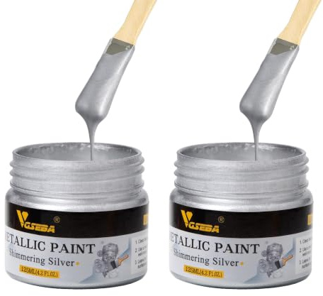 VGSEBA Acrylic Paint Metallic Silver 250ml, Non Toxic, Non Fading | Silver Acrylic Paint for Crafts, Art, Painting, Handcrafts, Ideal for Canvas Wood Clay Fabric Ceramic Craft Supplies