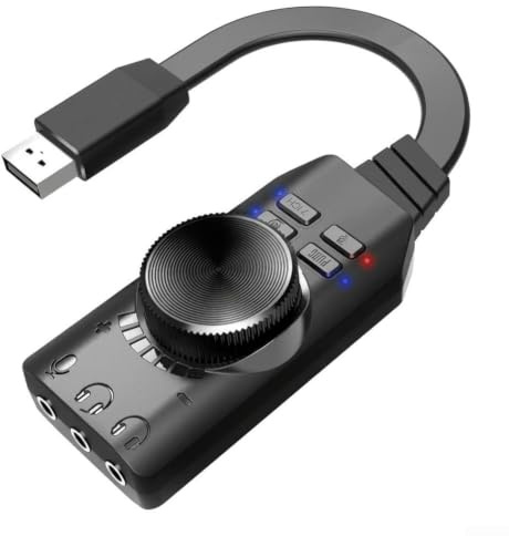 Linhexis USB externt ljudkort, virtuellt 7.1-ljud för PS5/PC | Virtuellt 7.1-ljud och spel, PS5/PS4/PC-kompatibel, mikrofon ljudknapp, volymkontroll, ABS-material