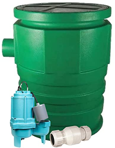 Little Giant WCR-9SS 115 Volt, 4/10 HP, 4800 GPH Automatic Outdoor Water/Seepage Collection and Removal System with Sewage Pump, 20' Piggyback Float Switch, Steel Cover, Green/Blue, 509082