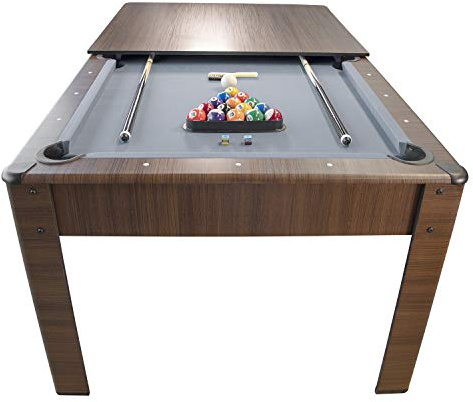Billard Américain Harmony 6Ft - 206,5 x 116,5 x 80 cm avec Accessoires et Plateau dînatoire - Couleur Chêne (Marron) et Tapis Gris