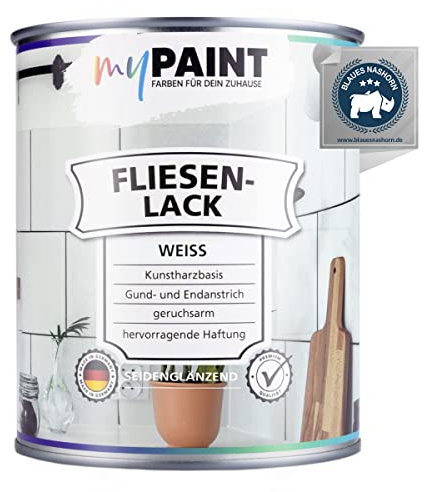 Vernis pour carrelages myPAINT® (750ml, blanc) brillant soyeux 1K Vernis pour carrelages blanc résistant - peindre simplement les carrelages